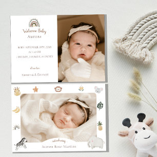 Boho Safari Watercolor Two Photo Birth Announcement