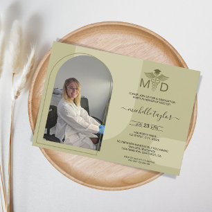 Boho Sage Arch Photo MD Doctor Medicine Graduation Invitation