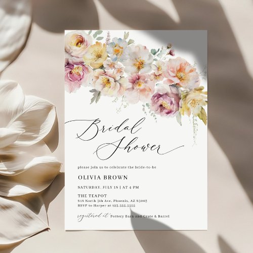 Boho Sage Blush Floral Bridal Shower Invitation