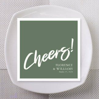 Boho Sage Brush Lettering Cheers Wedding Napkins