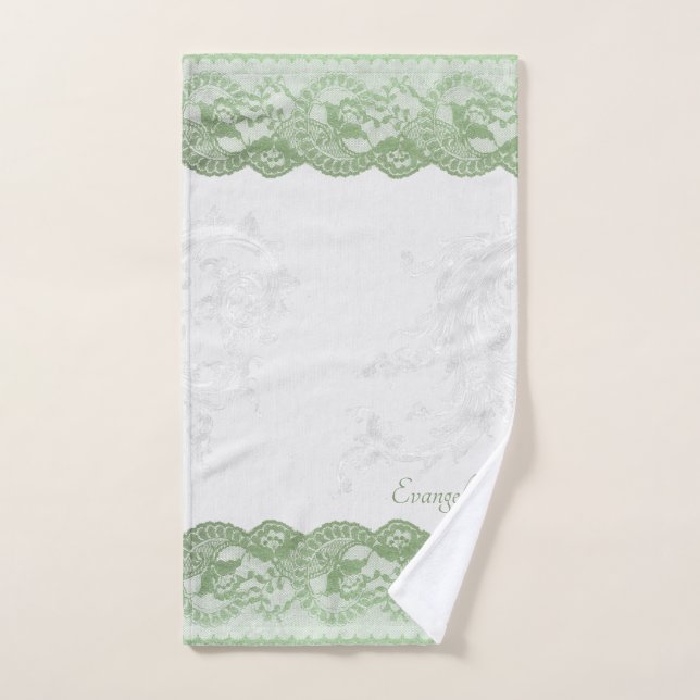 Boho Sage Faux Lace Personalized Hand Towel (Hand Towel)
