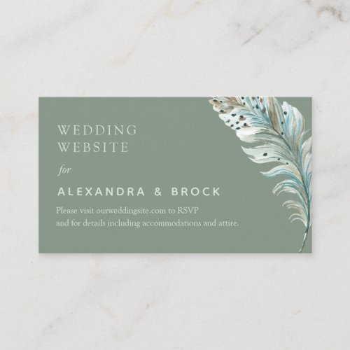 Boho Sage Feather Minimal Wedding Details Website  Enclosure Card