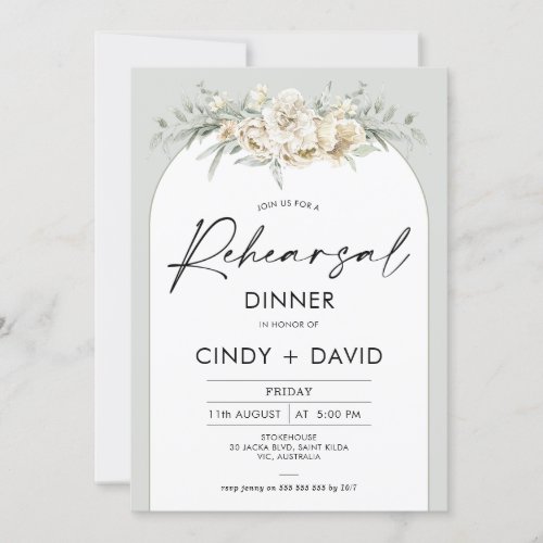 Boho Sage Floral Arch Rehearsal Dinner Invitation