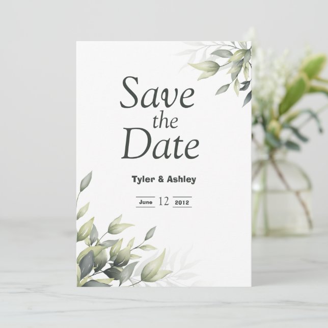 Boho Sage Floral  Elegant  Wedding  Invitation (Standing Front)