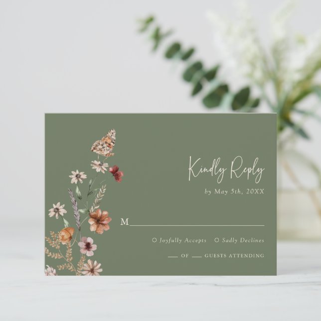 Boho Sage Floral RSVP Card (Standing Front)