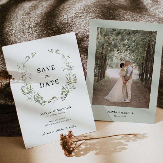Boho Sage Foliage Wedding Save The Date Invitation (Save The Date Front/Back)