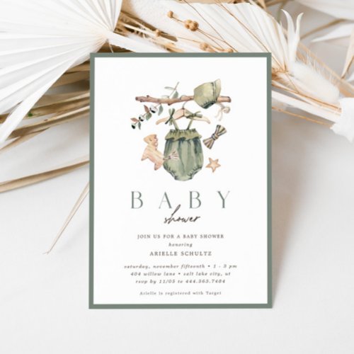 Boho Sage Girls Rustic Vintage Baby Shower Invitation