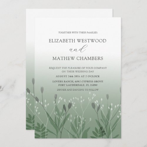 Boho Sage Gree Pressed Foliage Wedding  Invitation