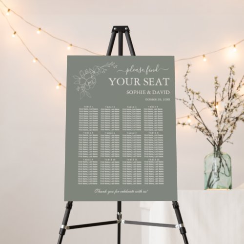 Boho Sage Green 12 Table Seating Chart Wedding Foam Board