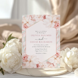 Boho Sage Green and Blush Pink Floral Wedding Invitation