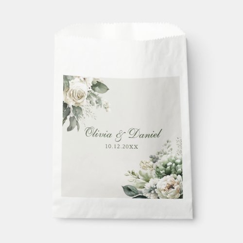 Boho Sage Green and Ivory Flowers Wedding Favor Bag