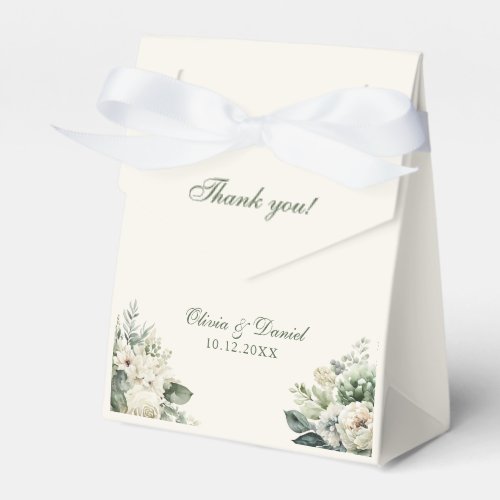 Boho Sage Green and Ivory Flowers Wedding Favor Boxes