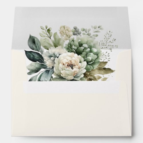 Boho Sage Green and Ivory Wildflowers Wedding Envelope