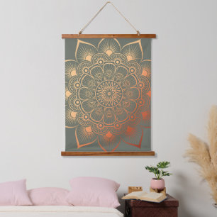 Boho Sage Green and Peach Mandala Wall Hanging Tapestry