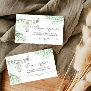 Boho Sage Green Baby Clothes Line Diaper Raffle Enclosure Card