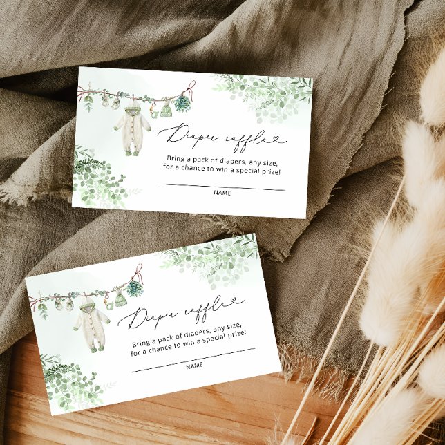 Boho Sage Green Baby Clothes Line Diaper Raffle Enclosure Card (Creator Uploaded)