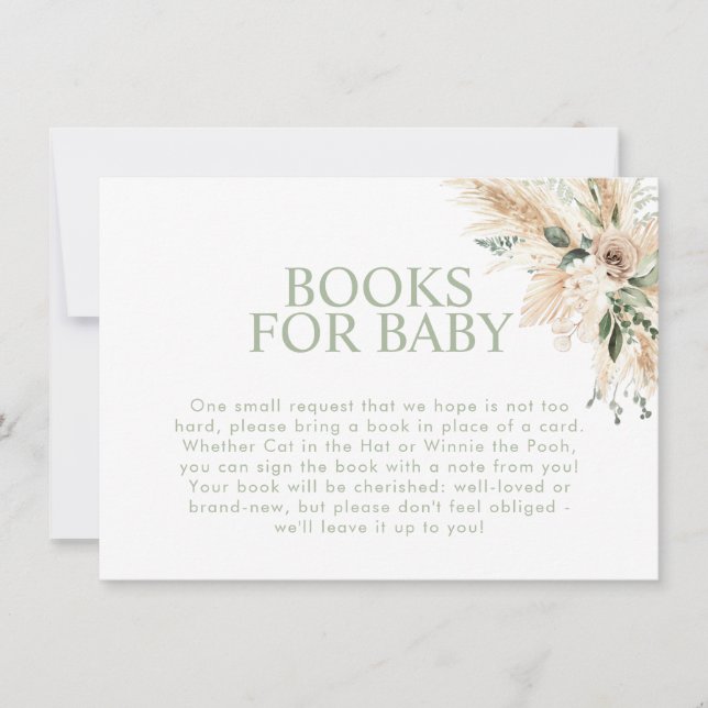 Boho Sage Green Baby Shower Book Request Note Card (Front)