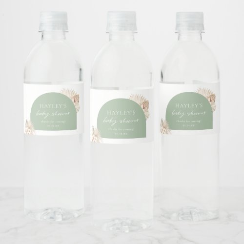 Boho Sage Green Baby Shower Favor Water Bottle Label