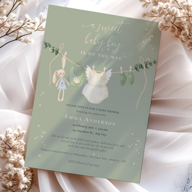 Boho Sage Green Baby Shower Invitation (Creator Uploaded)