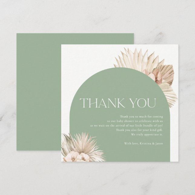 Boho Sage Green Baby Shower Thank You Card (Front/Back)