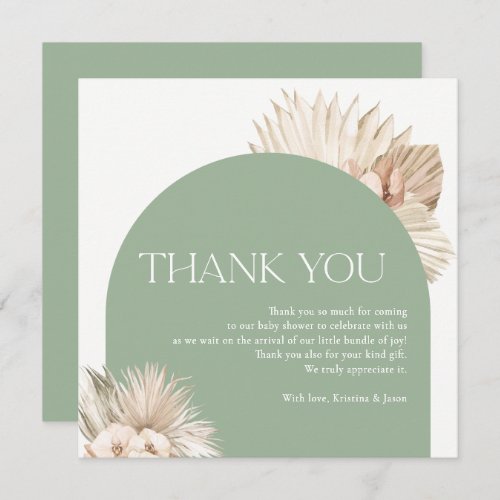 Boho Sage Green Baby Shower Thank You Card