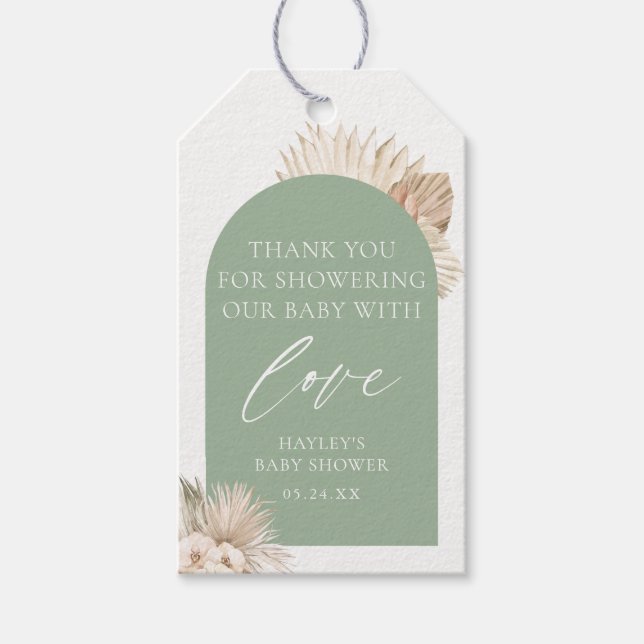 Boho Sage Green Baby Shower Thank You Favor Gift Tags (Front)