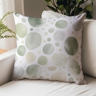 Boho Sage Green Beige Watercolor Dots Throw Pillow