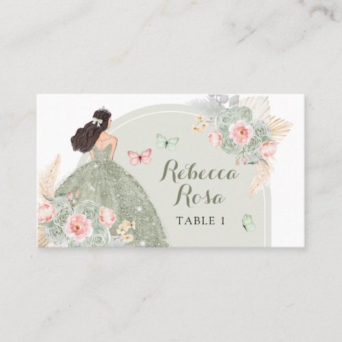 Boho Sage Green Blush Pink Quinceaera Place Card