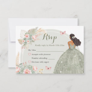 Boho Sage Green Blush Pink Quinceañera RSVP Card