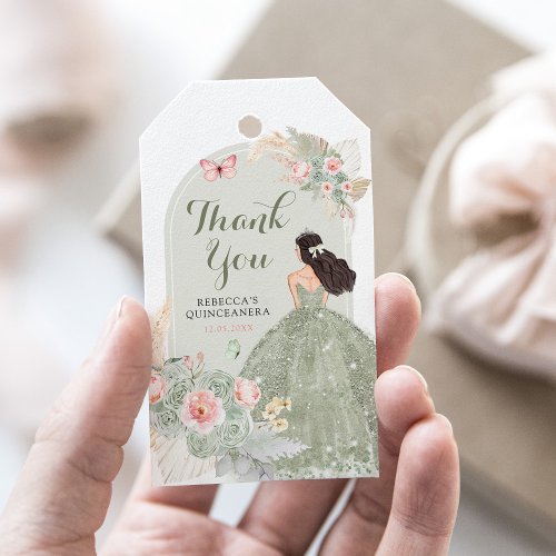 Boho Sage Green Blush Pink Quinceaera Thank You Gift Tags