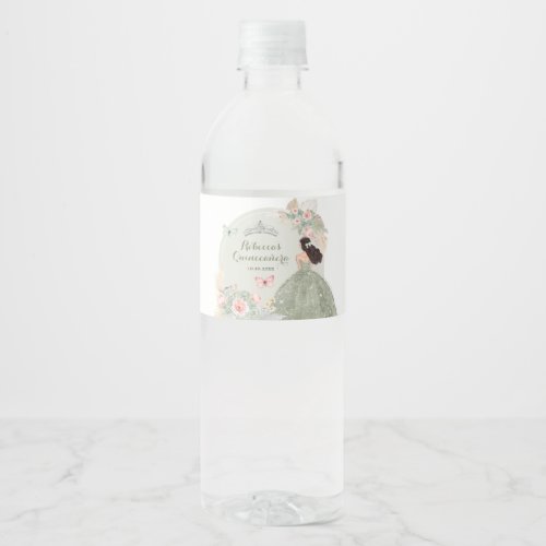 Boho Sage Green Blush Pink Royal Quinceaera Water Bottle Label