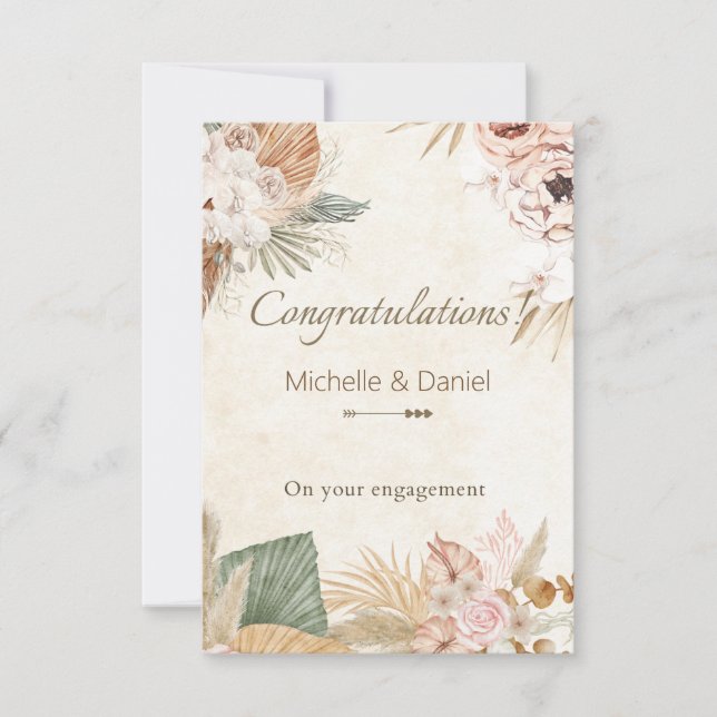Boho Sage Green Botanical Engagement Card (Front)