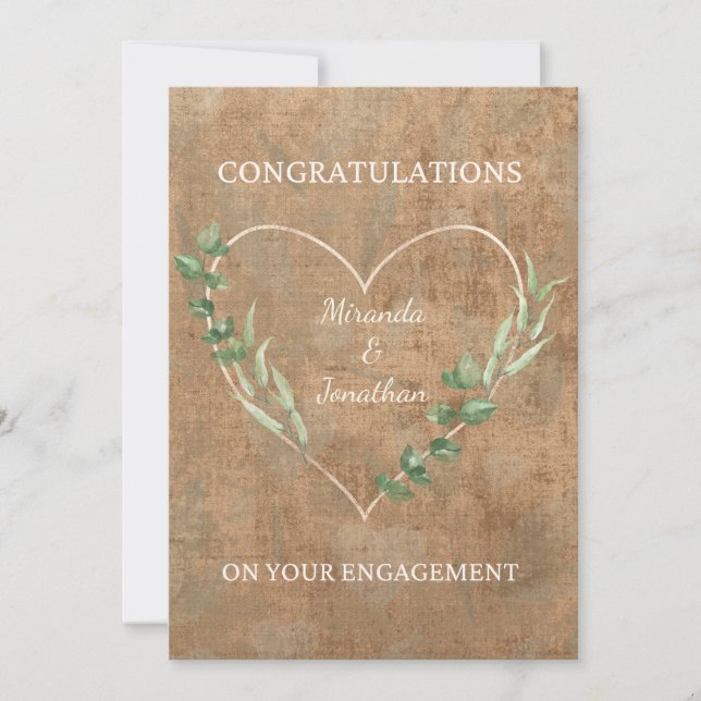 Boho Sage Green Botanical Heart Engagement Card  (Front)