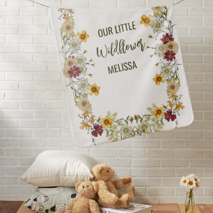 Boho sage green botanical wildflower baby blanket