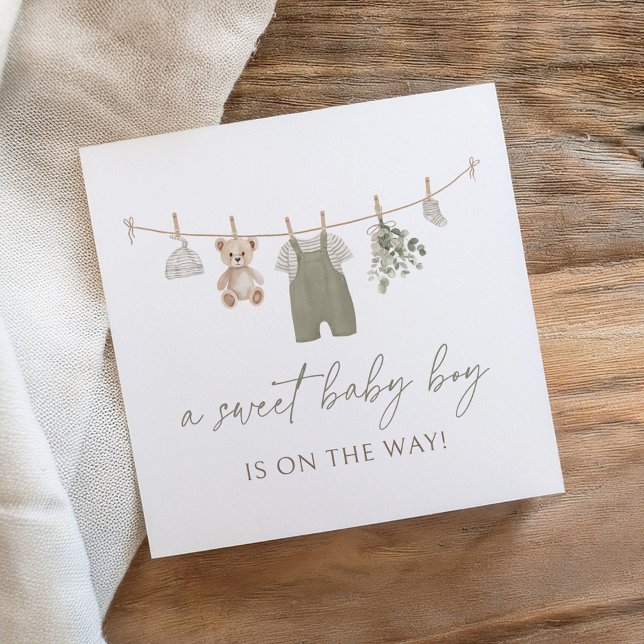 Boho Sage Green Boy Baby Clothes Baby Shower Napkins (Creator Uploaded)