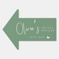 Boho sage green bridal shower this way arrow sign