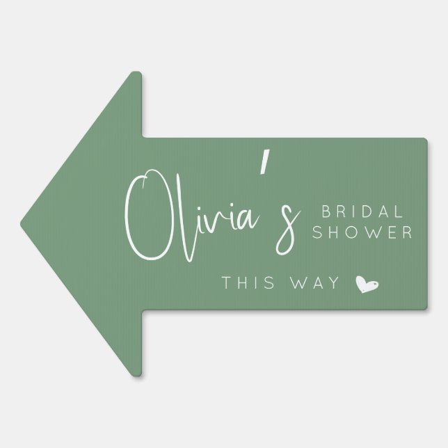 Boho sage green bridal shower this way arrow sign (Front)