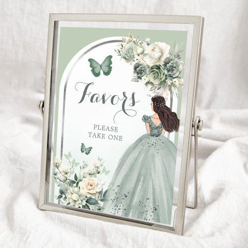 Boho Sage Green Butterfly Roses Mis XV Aos Favors Poster