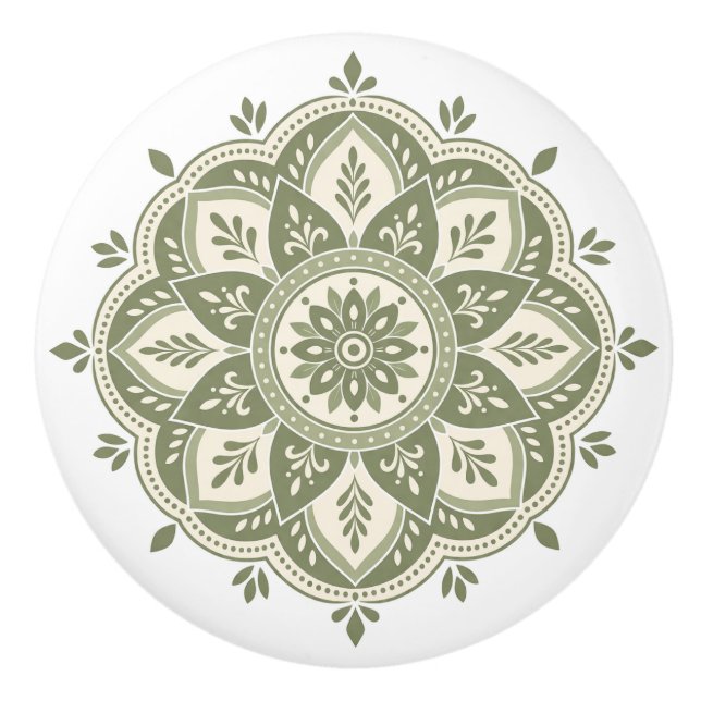 Boho Sage Green Ceramic Knob (Front)