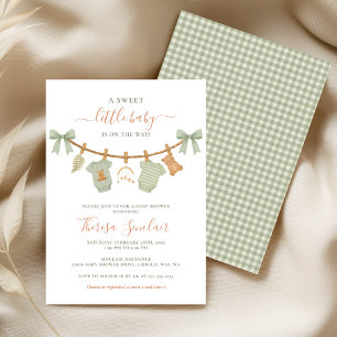 Boho Sage Green Clothesline Baby Shower Invitation