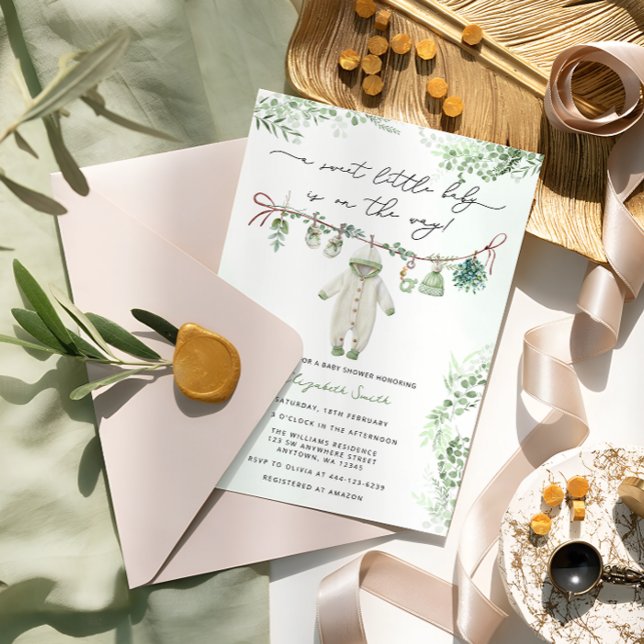  Boho Sage Green Cute Baby Clothes Baby Shower Invitation (Creator Uploaded)