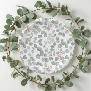 Boho sage green Eucalyptus paper plate