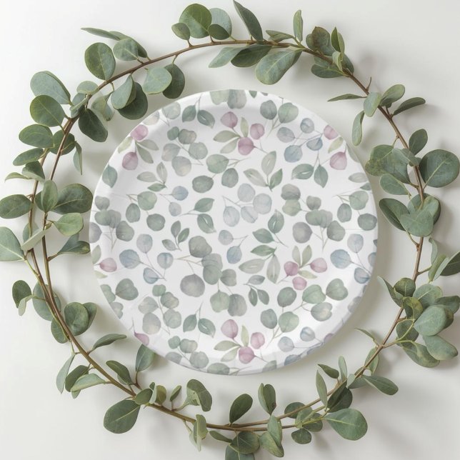 Boho sage green Eucalyptus paper plate (Creator Uploaded)