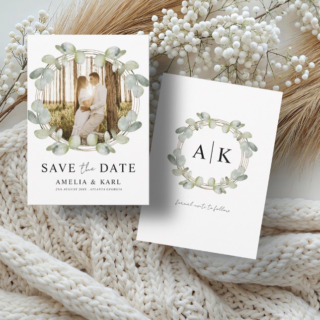 Boho Sage Green Eucalyptus & Photo Wedding Save The Date (Creator Uploaded)