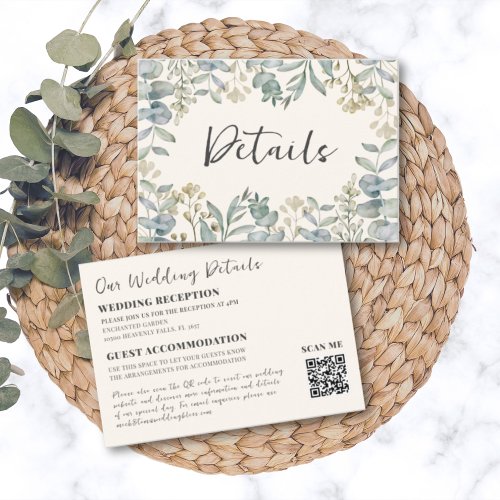 Boho Sage Green Eucalyptus QR Code Wedding Details Enclosure Card