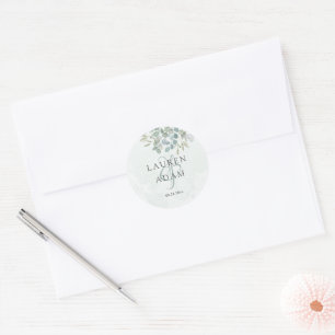 Boho Sage Green Eucalyptus Watercolor Wedding  Classic Round Sticker