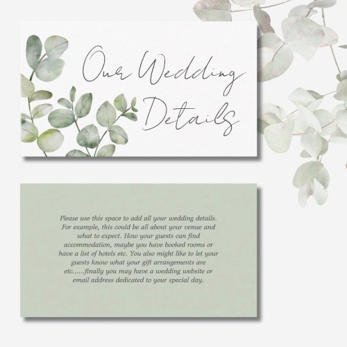 Boho Sage Green Eucalyptus Wedding Details Enclosure Card