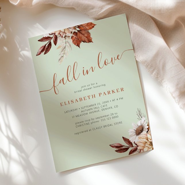 Boho sage green fall in love bridal shower invitation (Creator Uploaded)