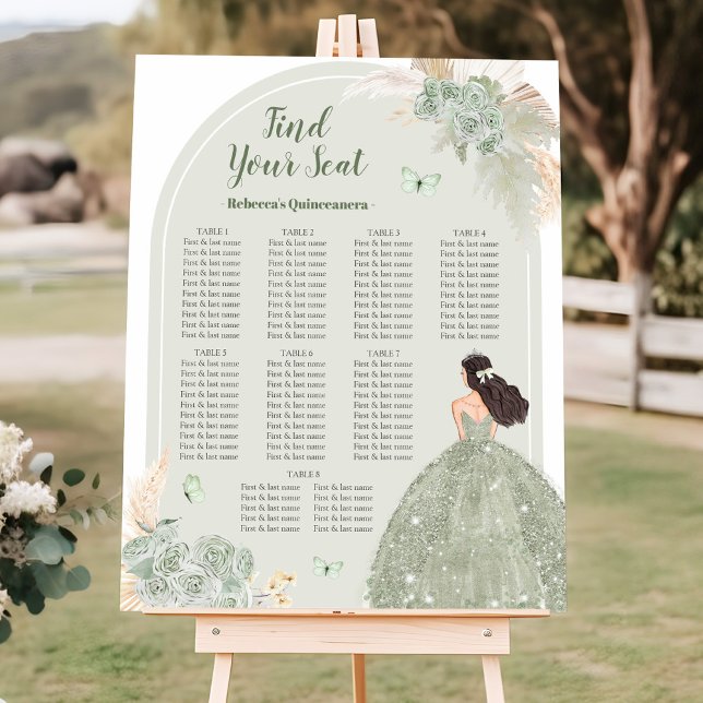 Boho Sage Green Floral 15 Años Seating Chart (Creator Uploaded)