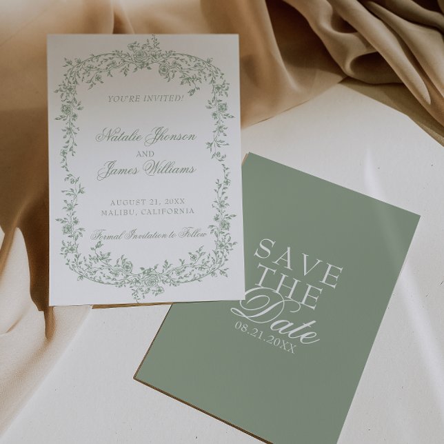 Boho Sage Green Floral Botanical Wedding Save The  Date (Creator Uploaded)